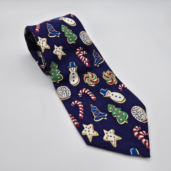 Keith Daniels Other - Keith Daniels Mens Christmas Cookie Holiday Necktie Navy Blue Snowman Tree